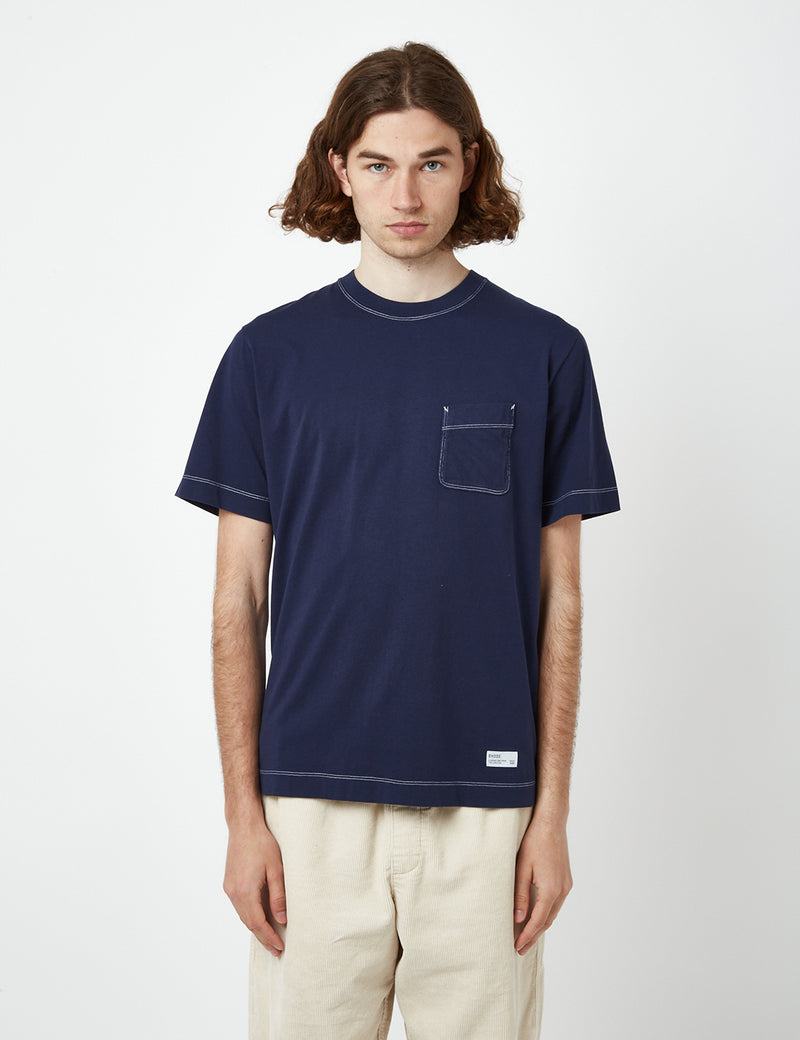 Bhode Contrast Stitch Pocket T-Shirt (Organic) - Peacoat Blue