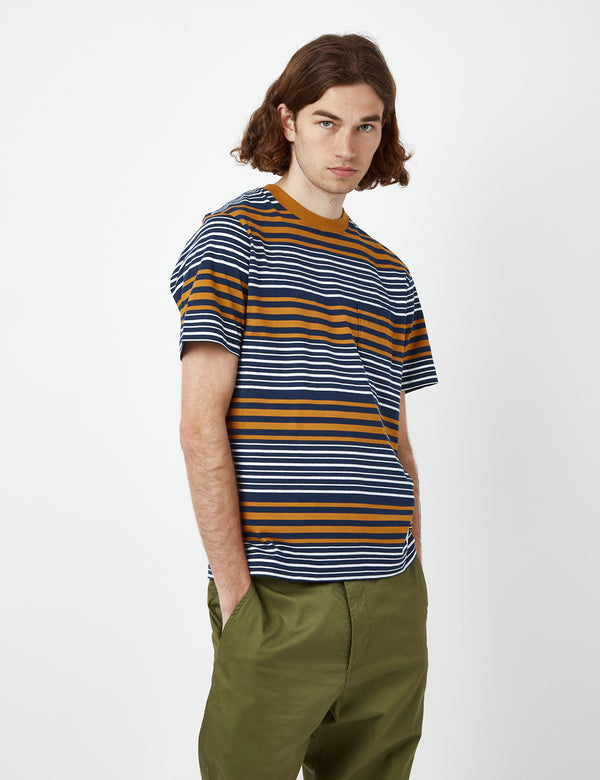 Bhode Shima Striped T-Shirt (Organic) - Navy/Cinnamon