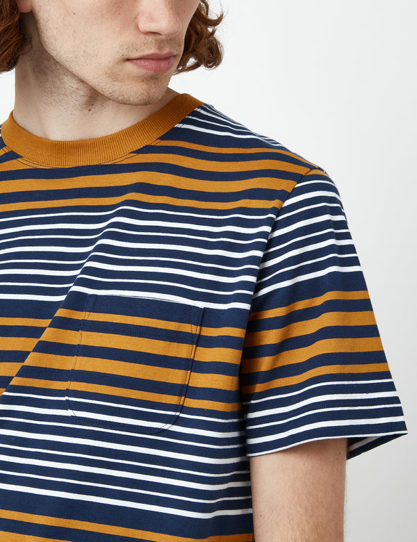 Bhode Shima Striped T-Shirt (Organic) - Navy/Cinnamon