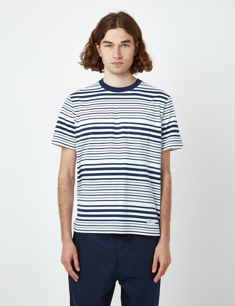 Bhode Shima Striped T-Shirt (Organic) - Navy Blue