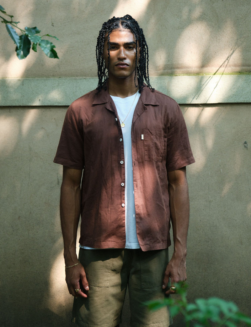 Bhode Cuca Short Sleeve Shirt (Linen) - Brown