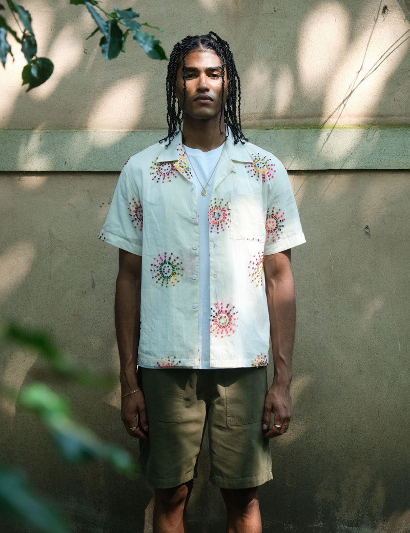 Bhode Knot Sun Hand Embroidered Shirt - Ivory White