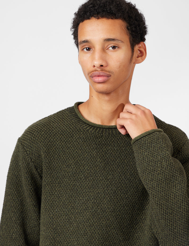 Finisterre Barents Jumper (Wool Mix) - Olive Green