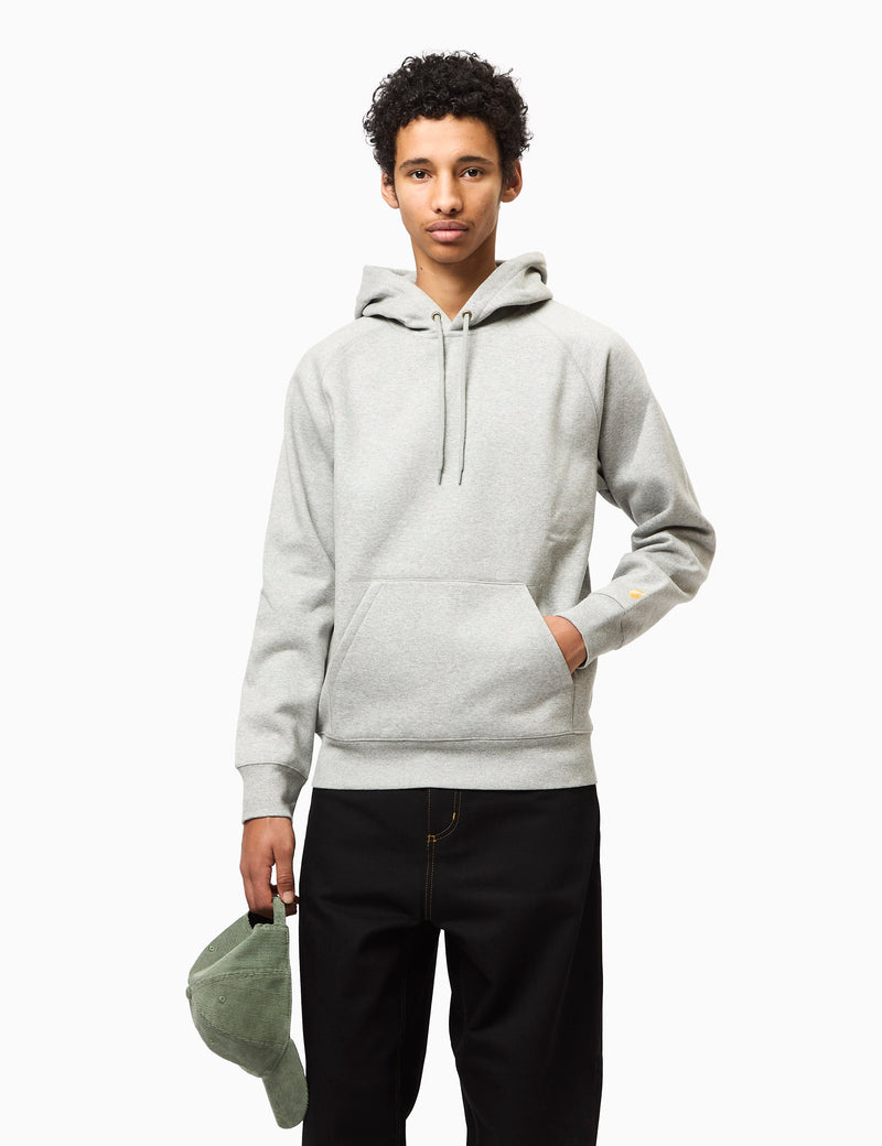 Carhartt-WIP Chase Hooded Sweatshirt - Grey Heather/Gold