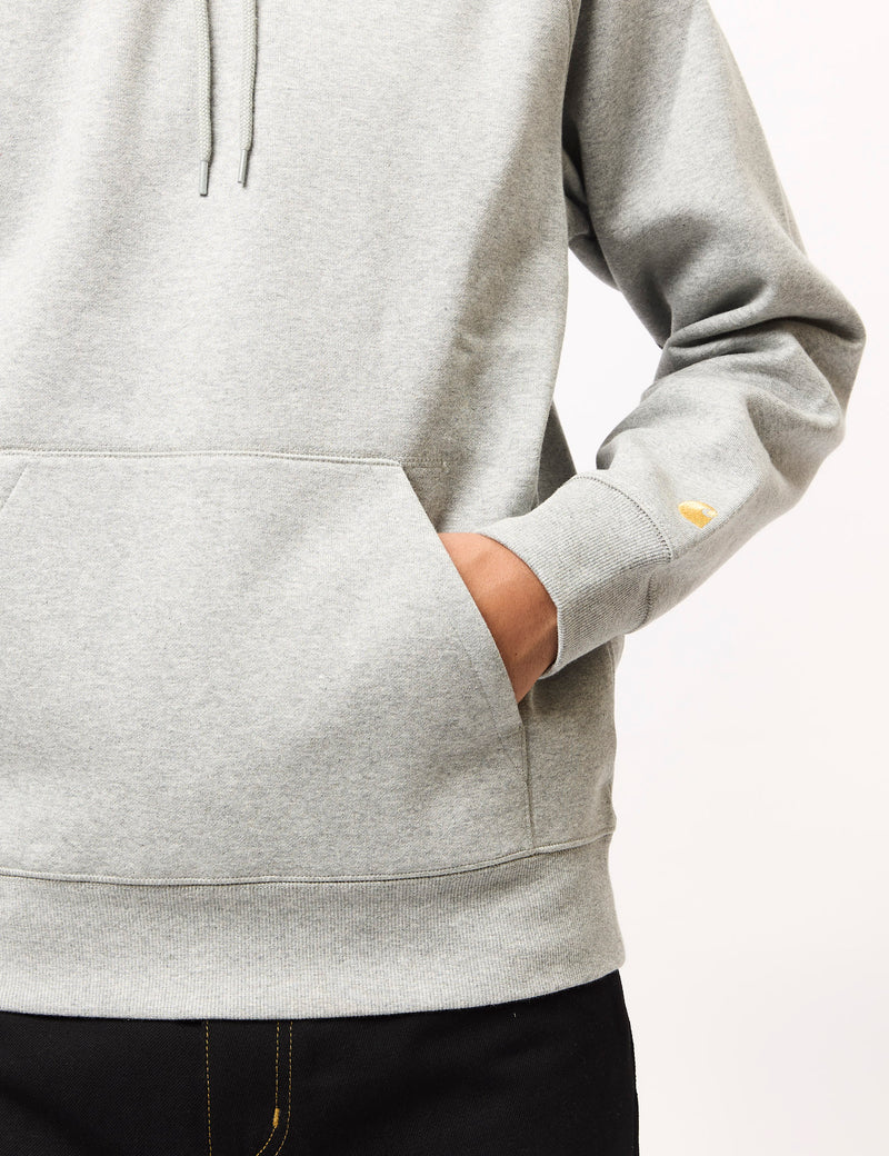 Carhartt-WIP Chase Hooded Sweatshirt - Grey Heather/Gold