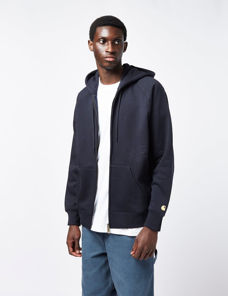 Carhartt-WIP Chase Hooded Zip Sweatshirt - Dark Navy Blue