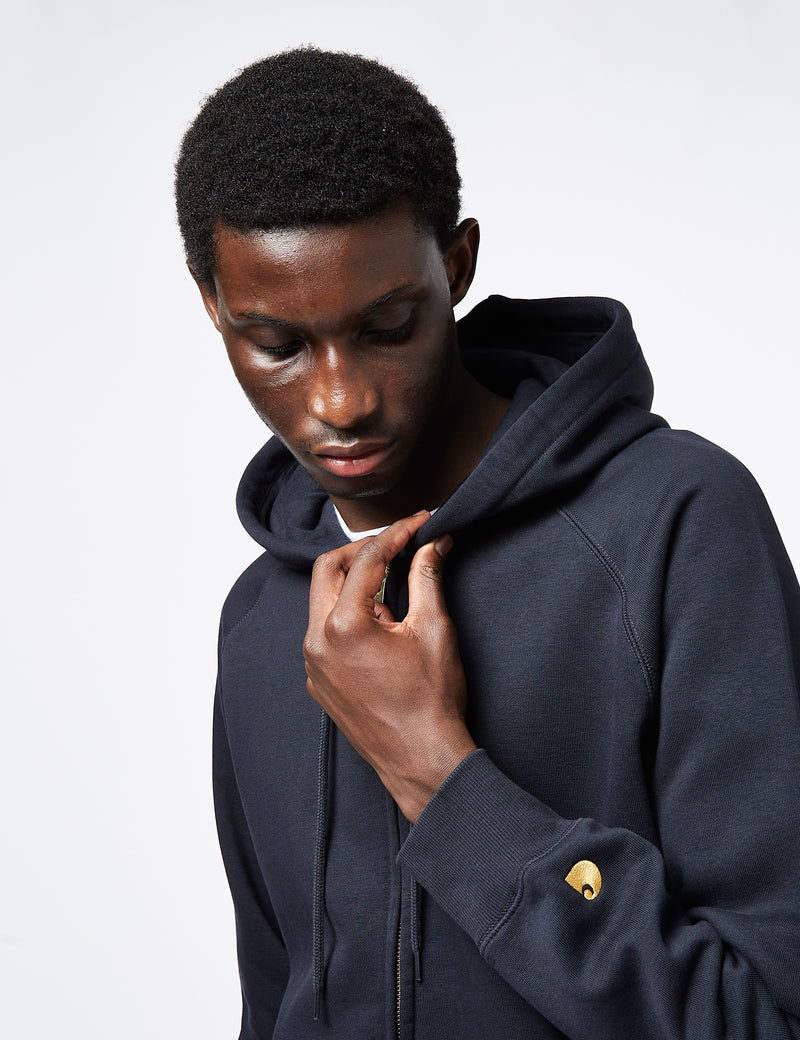 Carhartt-WIP Chase Hooded Zip Sweatshirt - Dark Navy Blue