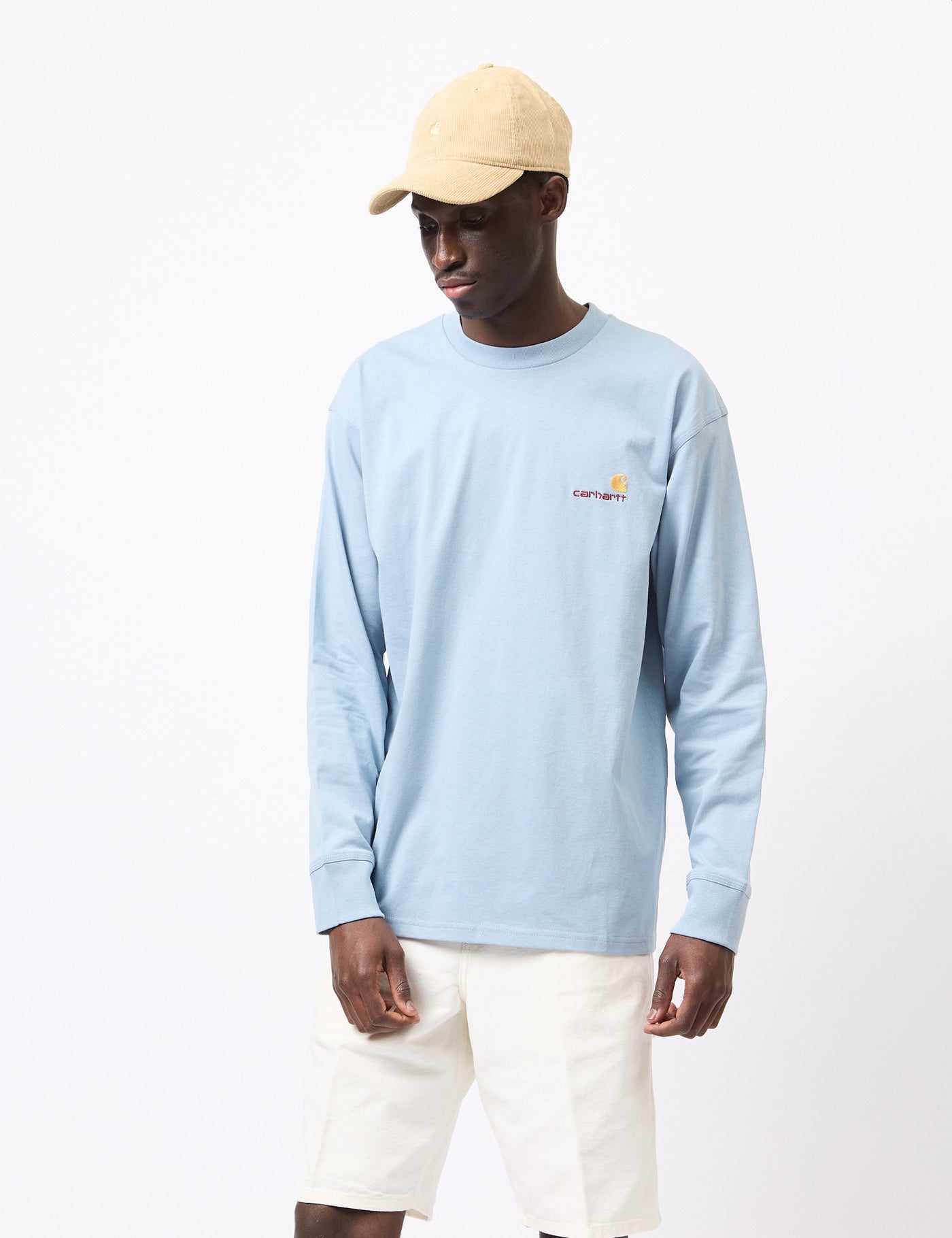 【Carhartt】 L/S AMERICAN SCRIPT T-SHIRT ★ LOOSE FIT Carhartt WIP American Script Long Sleeve T-Shirt | Ash