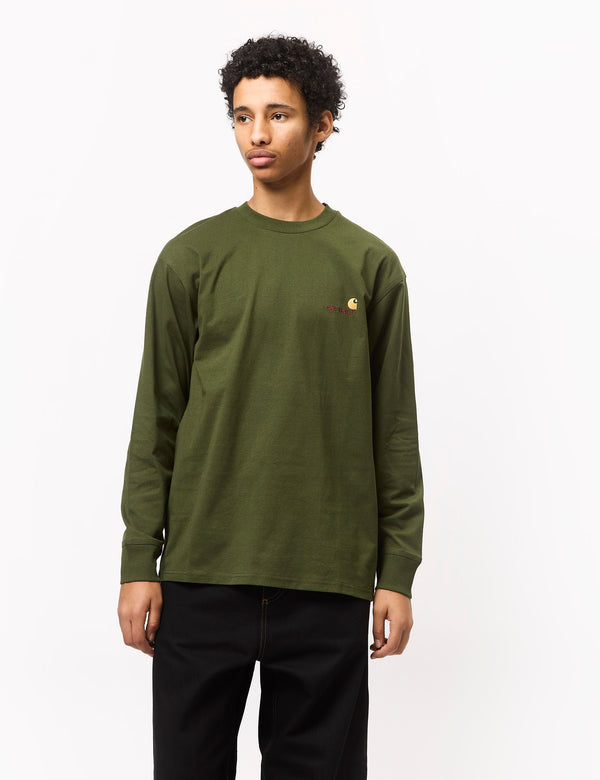 Carhartt WIP American Script Long Sleeve T-Shirt (Loose) - Tarragon Green