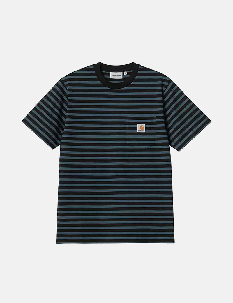 Carhartt-WIP Seidler Pocket T-Shirt (Seidler Stripe) - Squid Dark Blue/Black