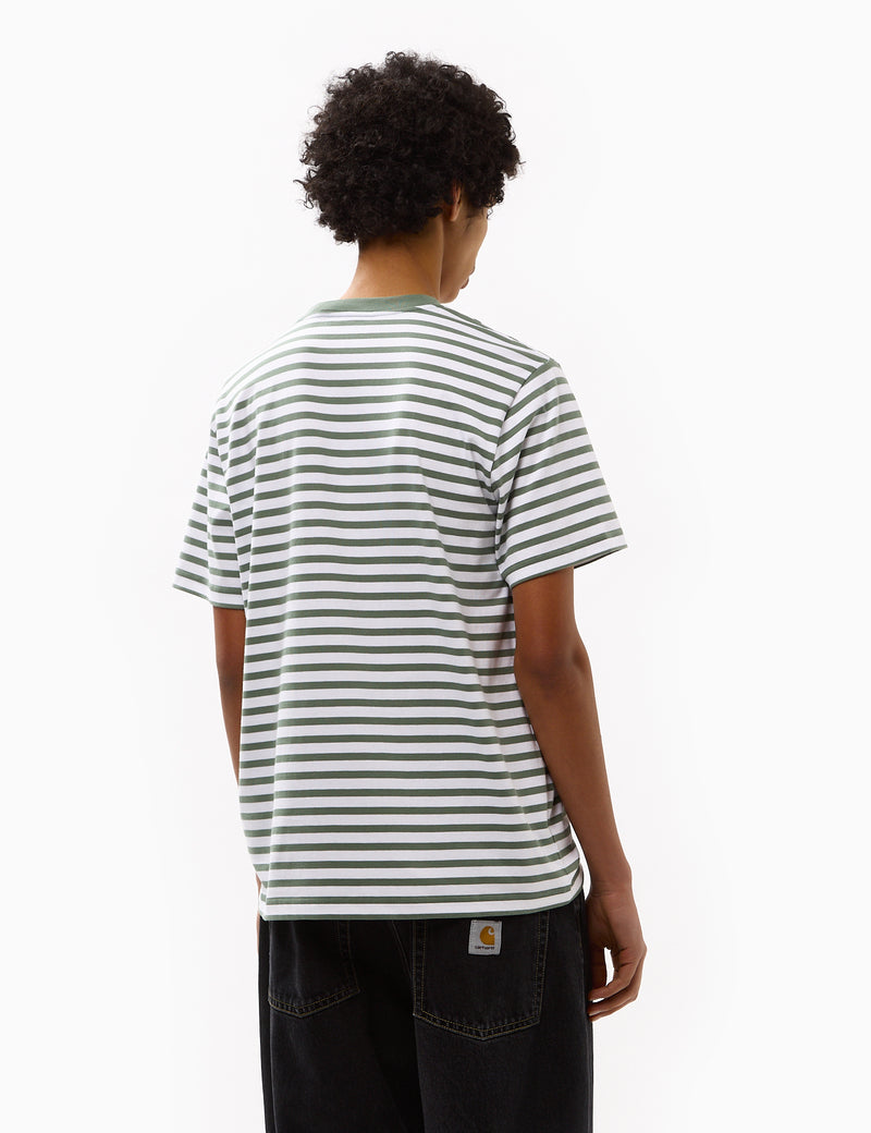 Carhartt-WIP Seidler Stripe Pocket T-Shirt - Park Green/White