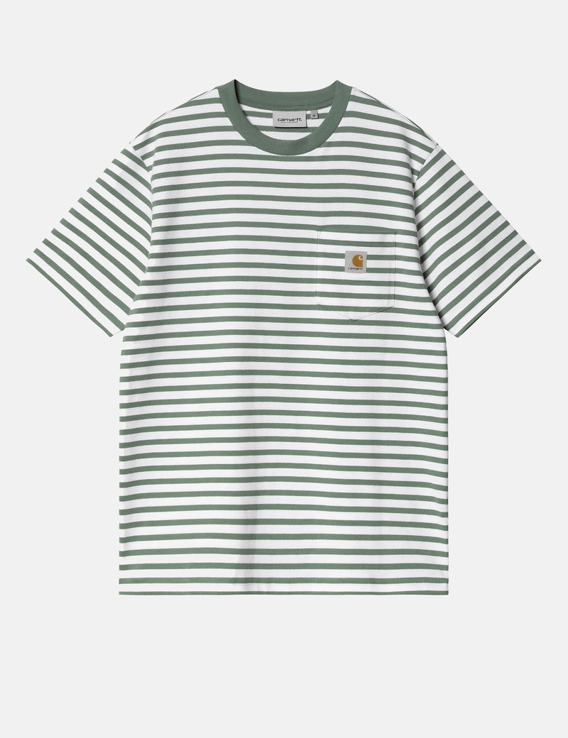 Carhartt-WIP Seidler Stripe Pocket T-Shirt - Park Green/White