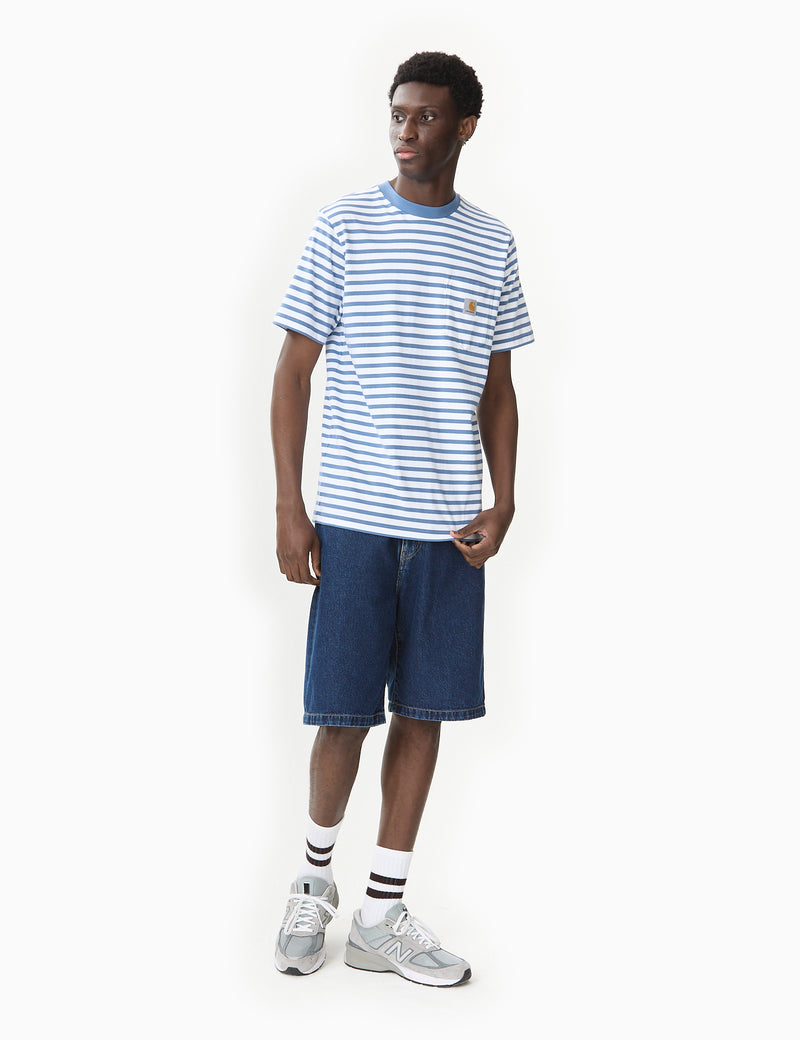 Carhartt-WIP Seidler Stripe Pocket T-Shirt - Sorrent Blue