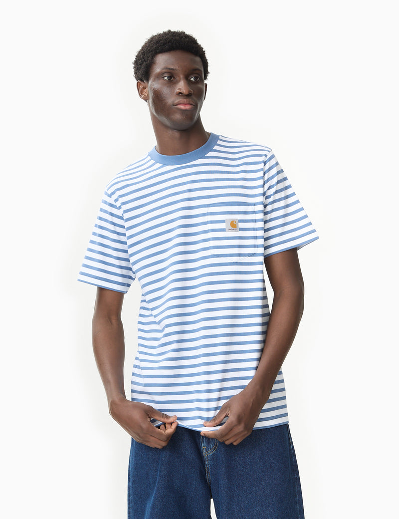 Carhartt-WIP Seidler Stripe Pocket T-Shirt - Sorrent Blue