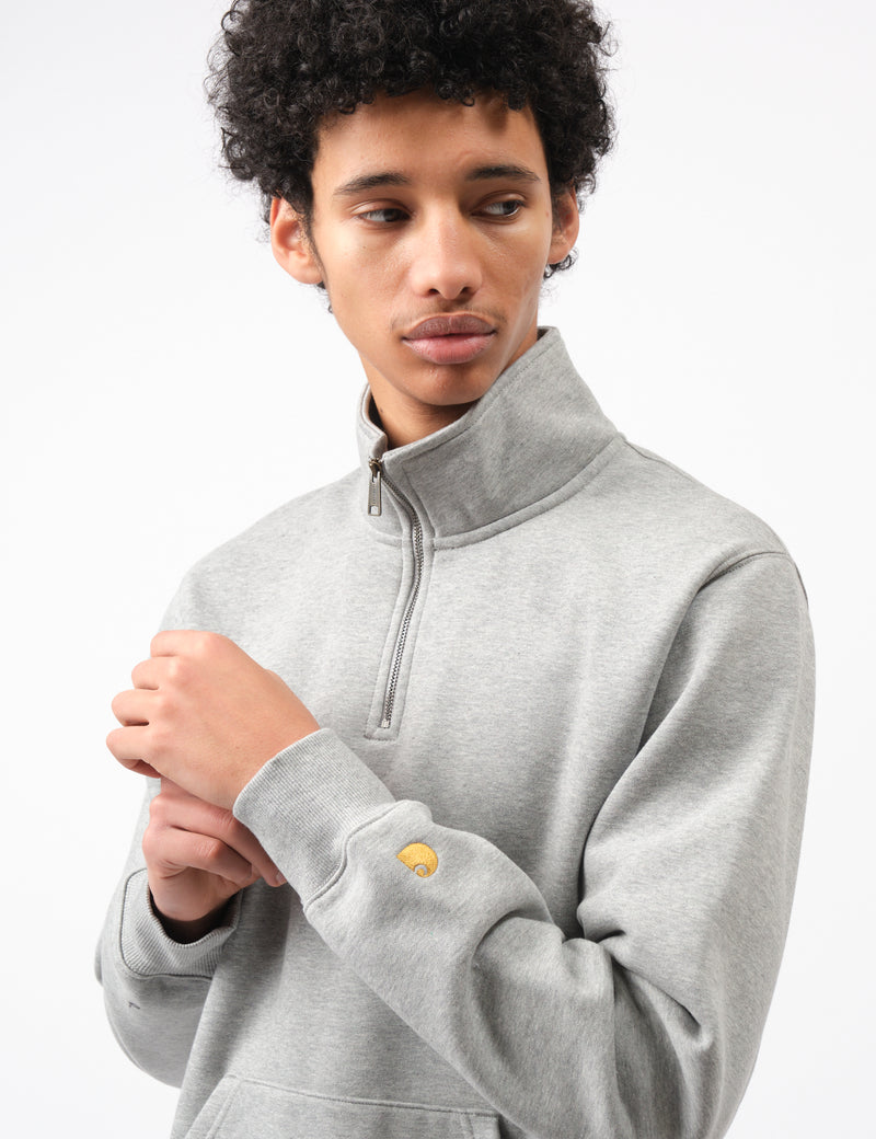 Carhartt WIP Chase Neck Zip Sweatshirt (Regular) - Grey Heather