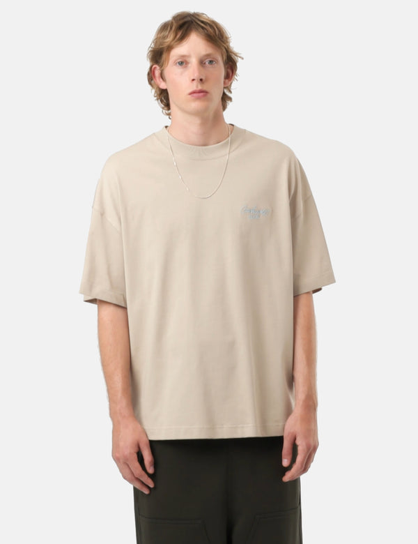 Carhartt WIP Signature Script T-Shirt - Fleur De Sel/Citadel