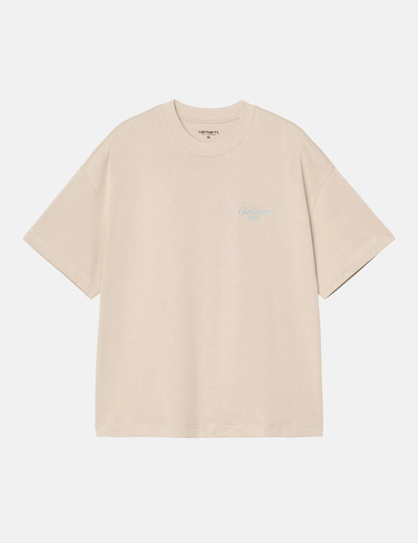 Carhartt WIP Signature Script T-Shirt - Fleur De Sel/Citadel