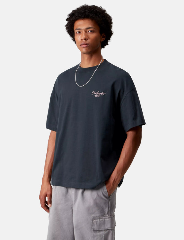 Carhartt WIP Signature Script T-Shirt - Deep Night/Glassy Pink