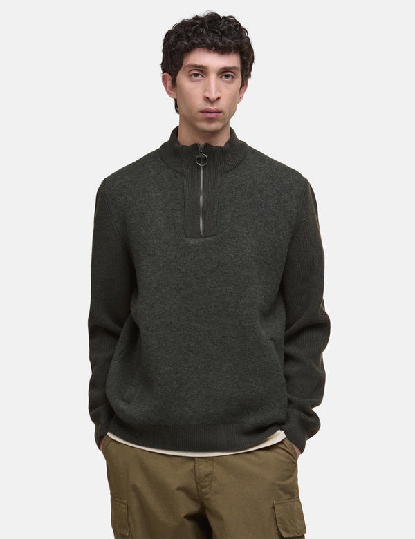 Barbour Milburn Half Zip Knitted Jumper - Dark Olive Green