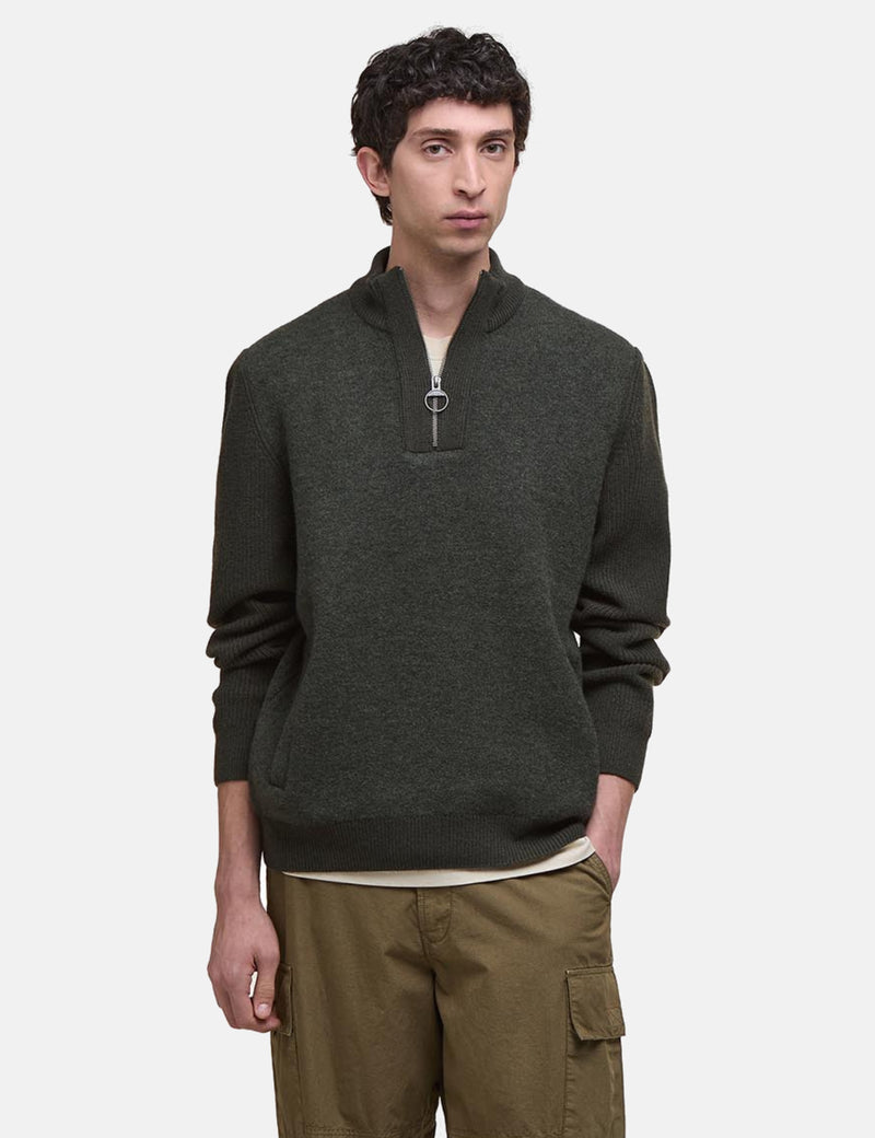Barbour Milburn Half Zip Knitted Jumper - Dark Olive Green