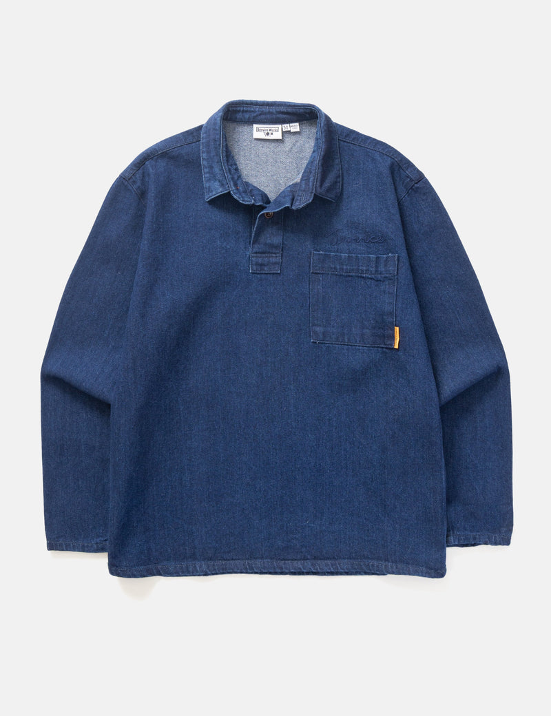 Service Works Denim Script Popover - One Wash Indigo Blue