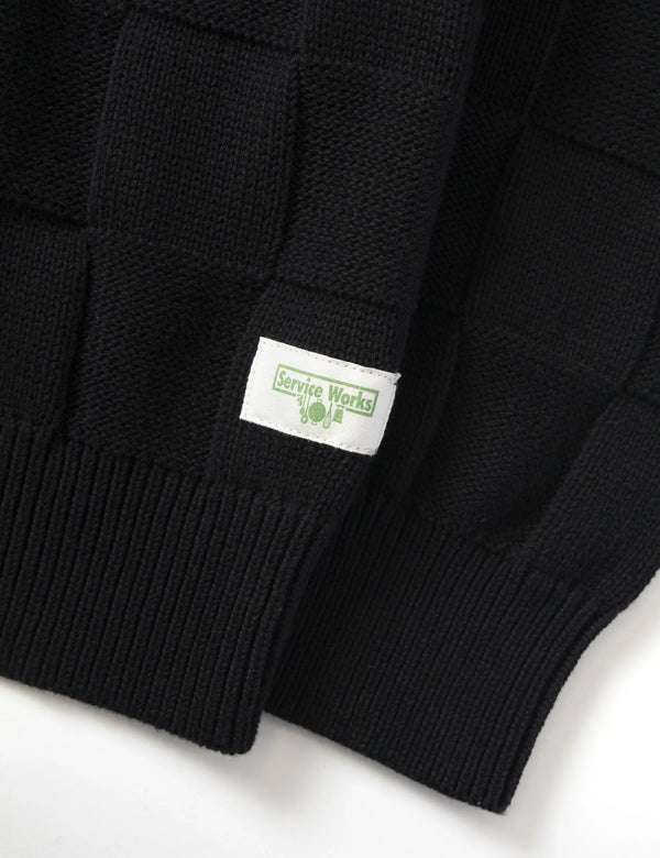 Service Works Check Knit Crewneck Sweater - Black