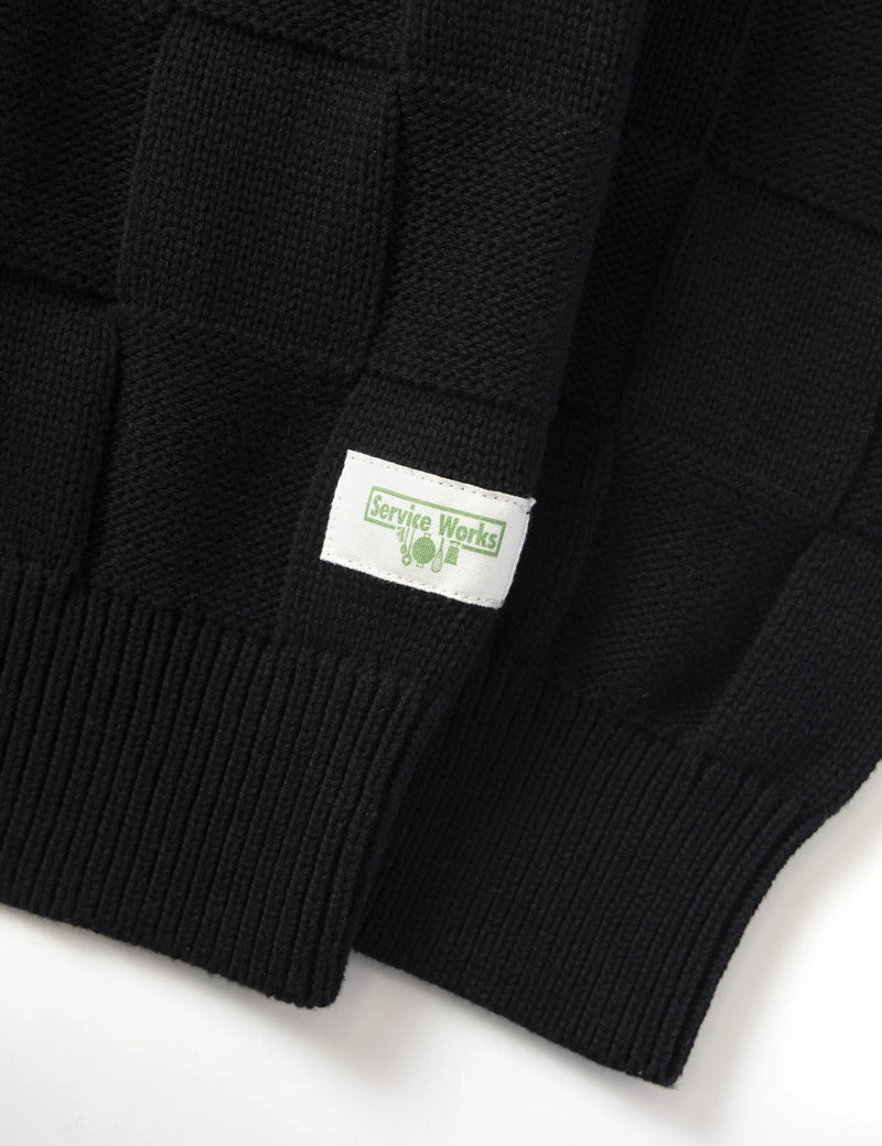 Service Works Check Knit Crewneck Sweater - Black