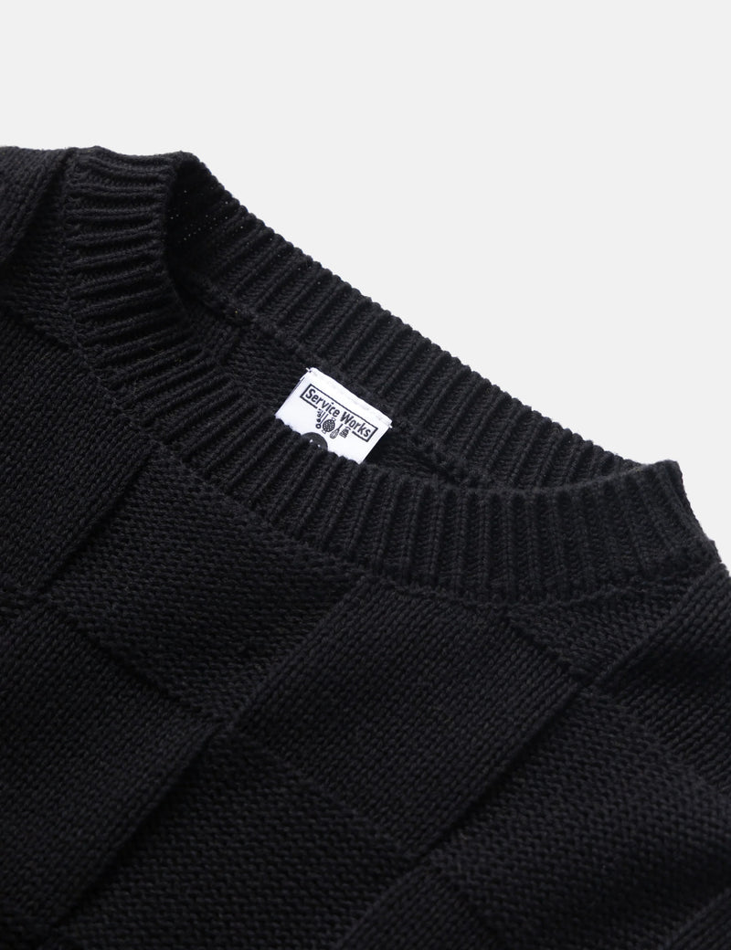 Service Works Check Knit Crewneck Sweater - Black