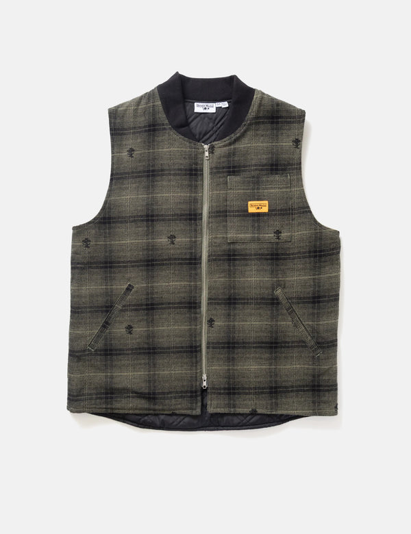 Service Works Thistle Plaid Work Vest - Olive Green
