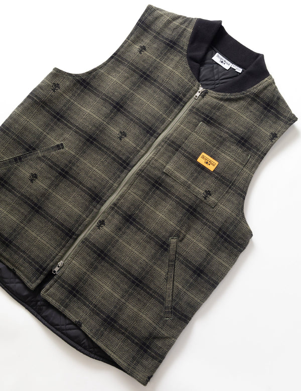 Service Works Thistle Plaid Work Vest - Olive Green