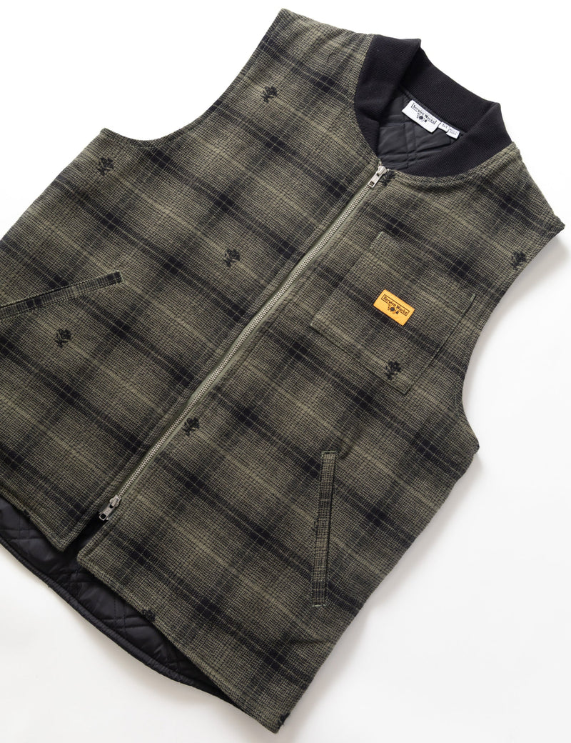 Service Works Thistle Plaid Work Vest - Olive Green