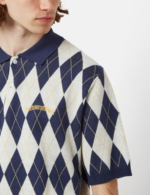 Thisisneverthat Argyle Knitted Polo - Navy Blue