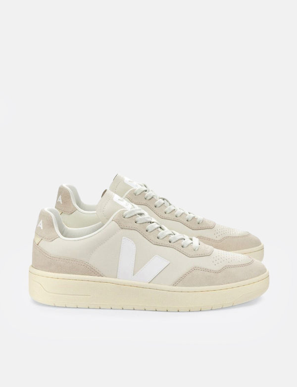 Veja Womens V-90 O.T. Leather Trainers - Pierre/White