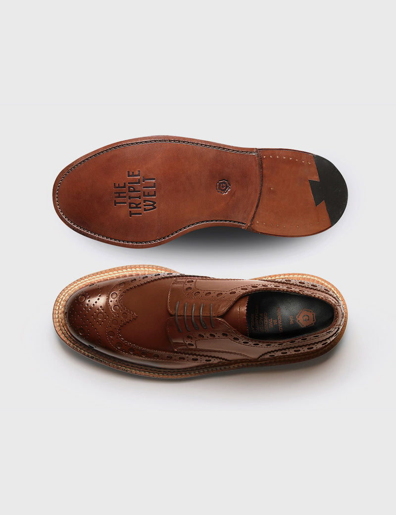 Shop Grenson Archie Triple Welt Alpine Grain Brogue Brown URBAN EXCESS