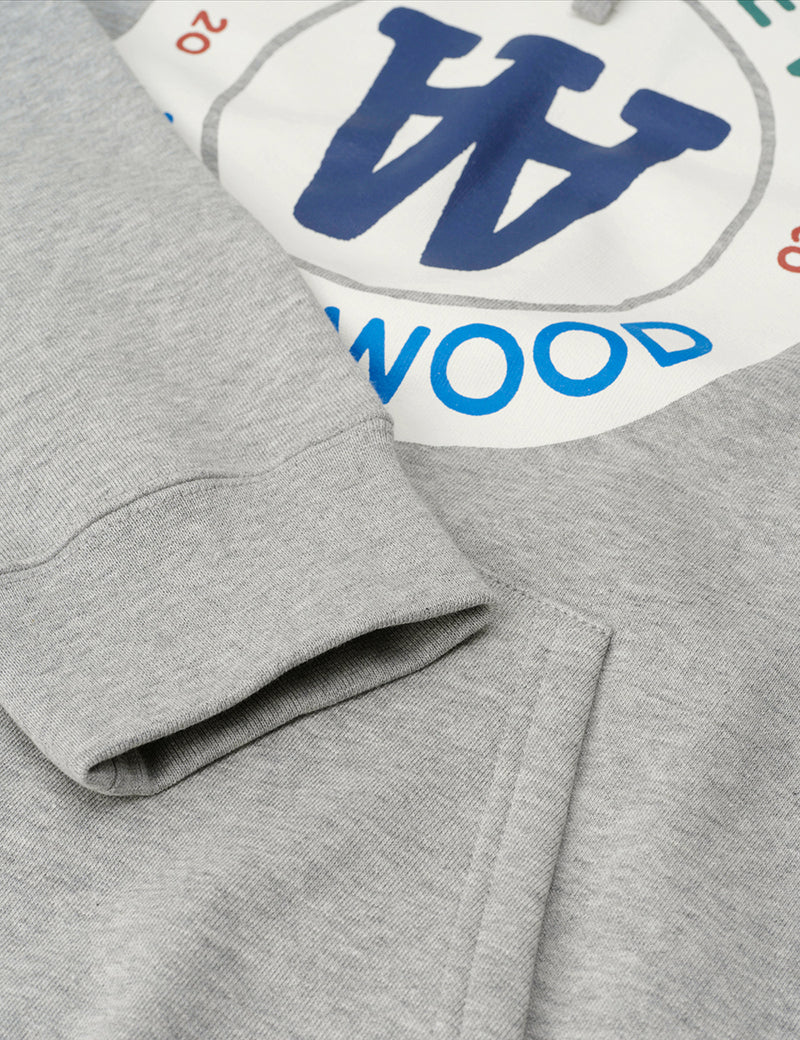 Wood Wood Ian Crest Hooded Sweatshirt - Grey Melange