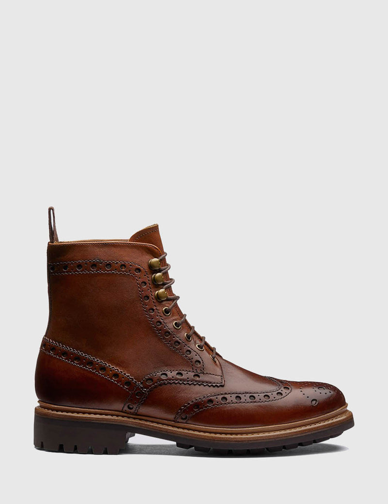 Grenson Fred Brogue Boot (Hand Painted) - Tan