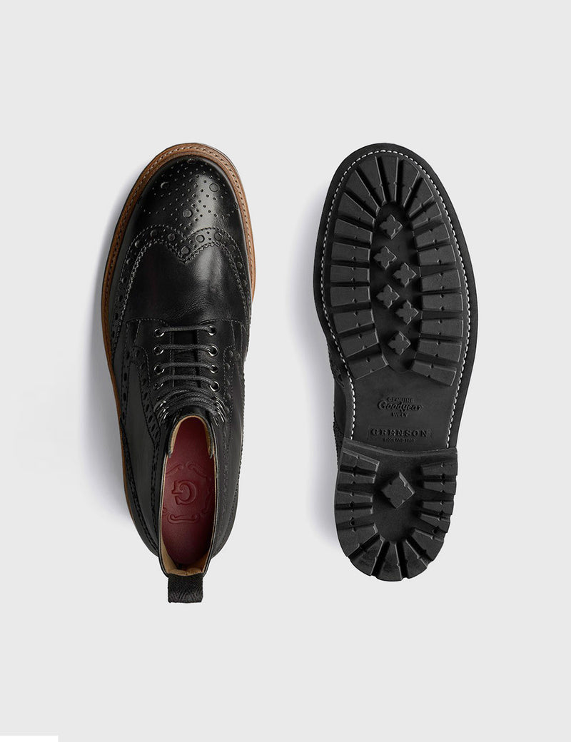 Grenson Fred Brogue Boot (Hand Painted) - Black