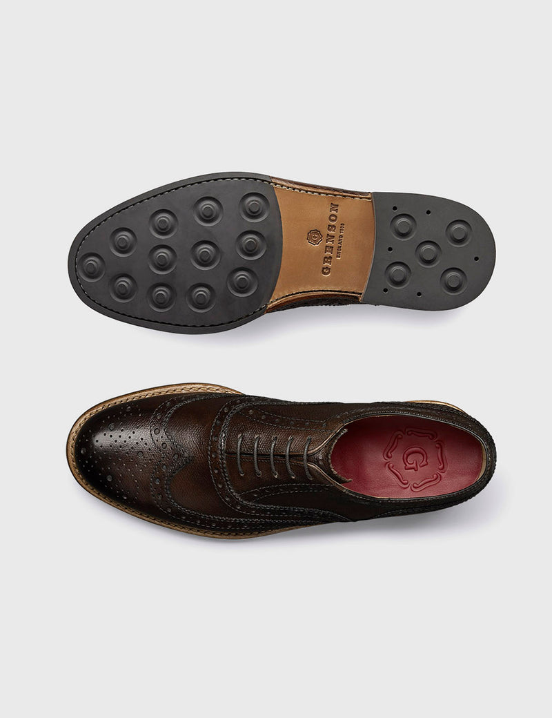 Grenson Stanley Brogue Shoes (Grain Leather) - Dark Brown