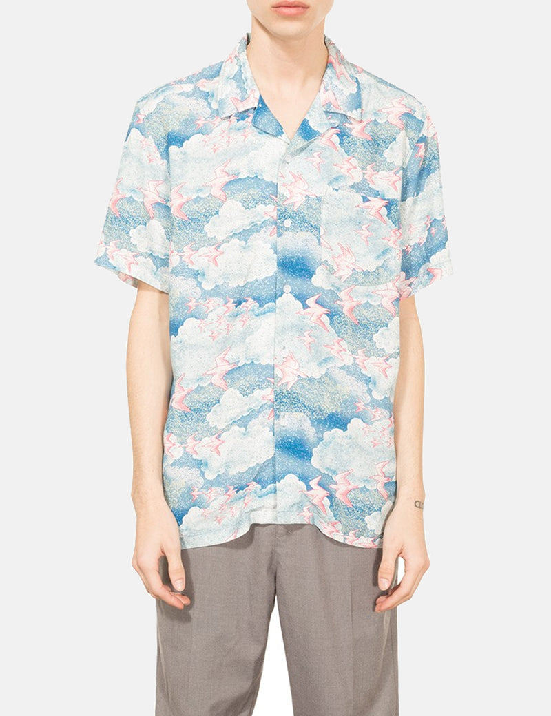 Stussy Cloud And Birds Short Sleeve Shirt - Blue