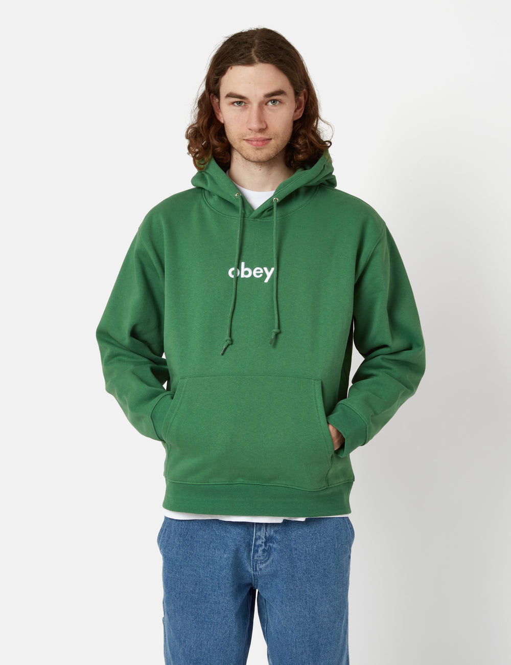 OBEY Lowercase Hooded Sweatshirt Palm Leaf Green I Urban Excess