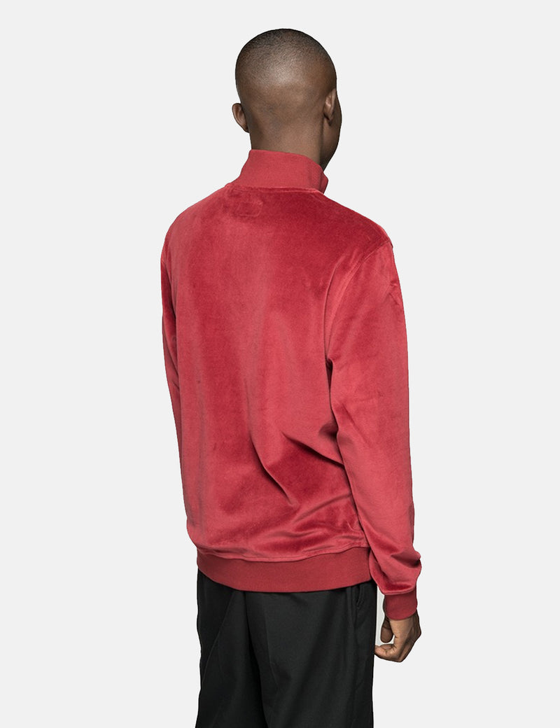 Stussy Velour Long Sleeve Zip Sweatshirt - Maroon | URBAN EXCESS