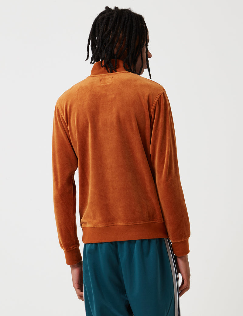 Stussy Velour Long Sleeve Zip Mock Sweatshirt - Rust Red