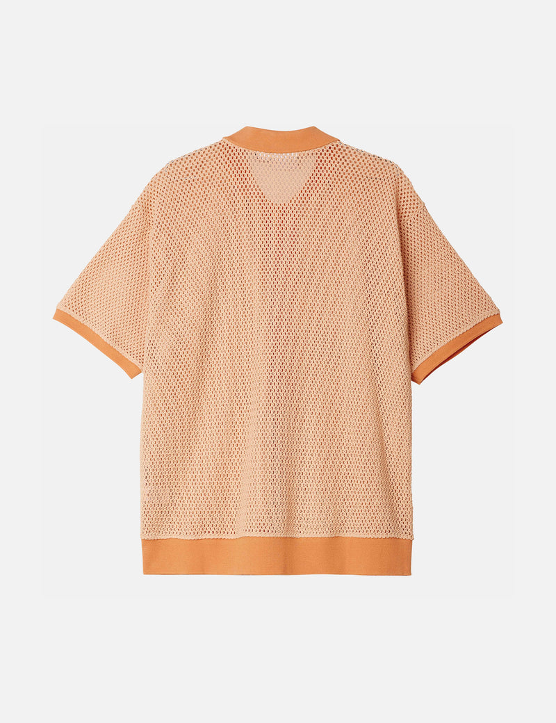 OBEY Grove Button-Up Short Sleeve Polo Shirt - Peach Sand Yellow