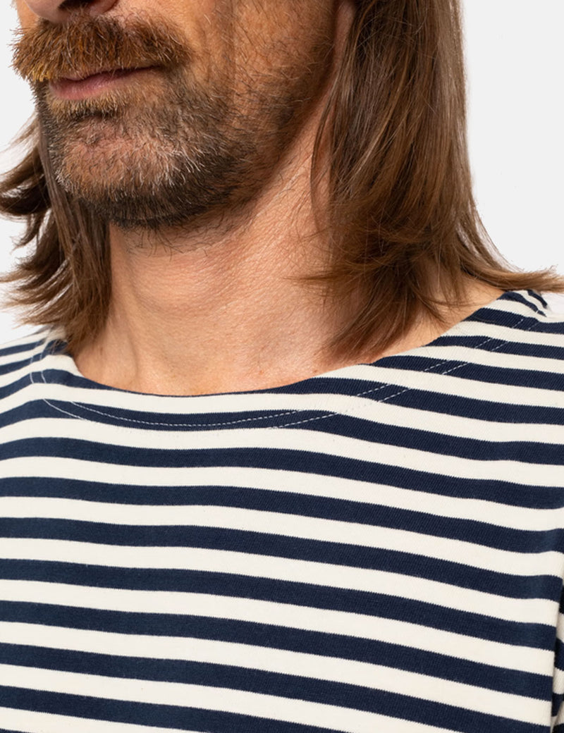Nudie Charles Breton Stripe T-Shirt - Blue/Off White