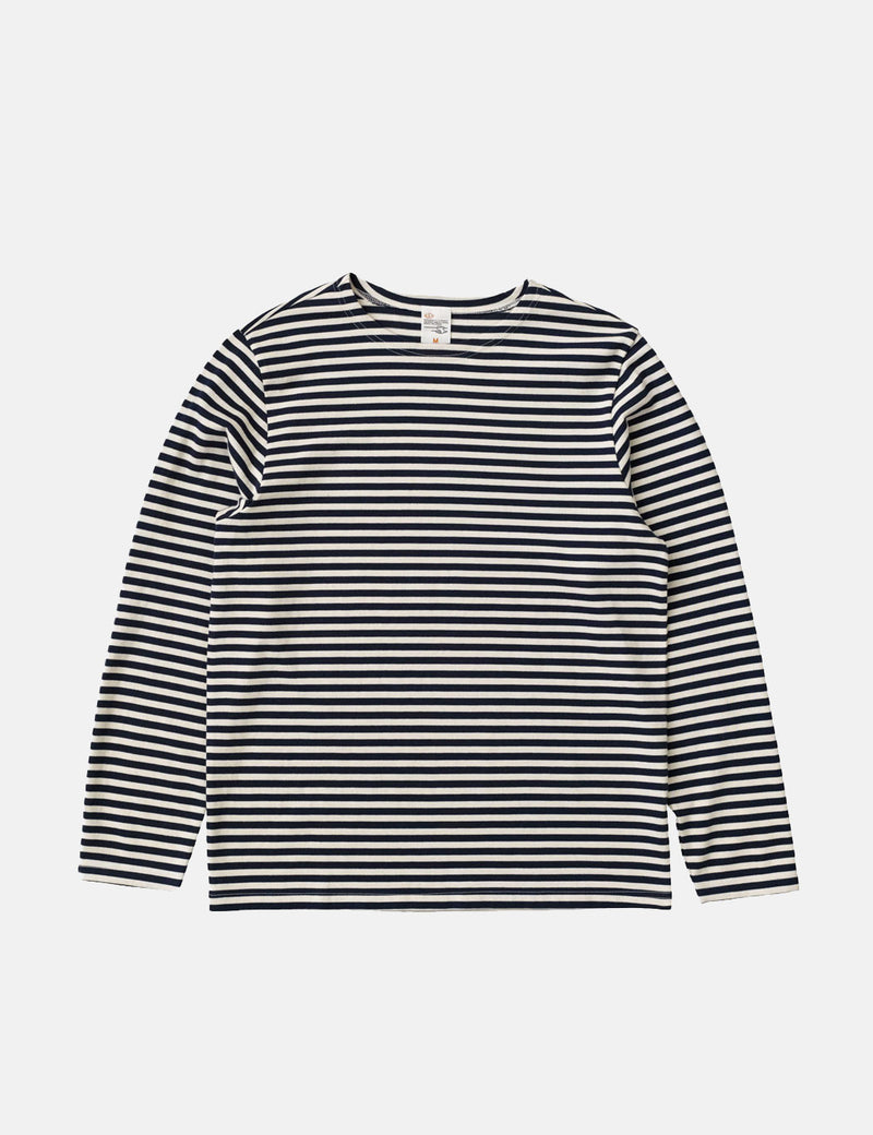 Nudie Charles Breton Stripe T-Shirt - Blue/Off White