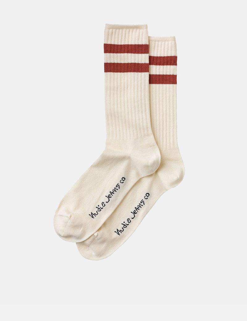 Nudie Amundsson Sport Socks - Off White/Red