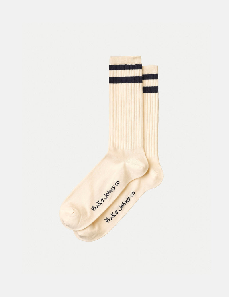 Nudie Amundsson Sport Socks - Off White/Navy Blue
