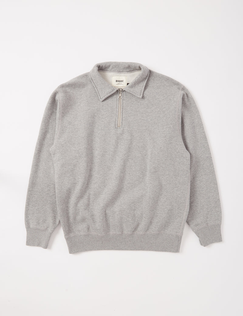 Bhode Pigment Dyed 1/4 Zip Sweat (Organic/Canada Origin, 16oz) - Archive Grey