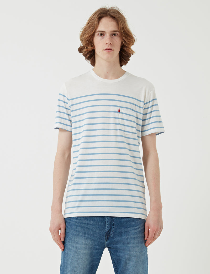Levis Sunset Pocket T-shirt (Stripe) - Supima Marshmallow/Allure Stripe