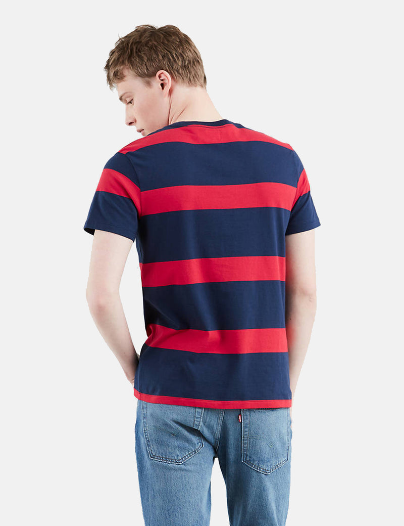 Levis Set-In Sunset Pocket T-Shirt (Stripe) - Dress Blues/Lychee Red